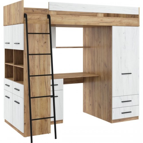 Divstāvu gulta LEVEL, kreisā puse, Craft zelts/Craft balts